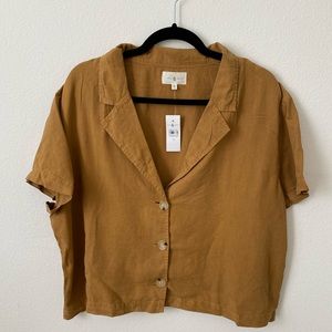 Lou & Grey/Loft: Golden Bronze Cropped Button Down